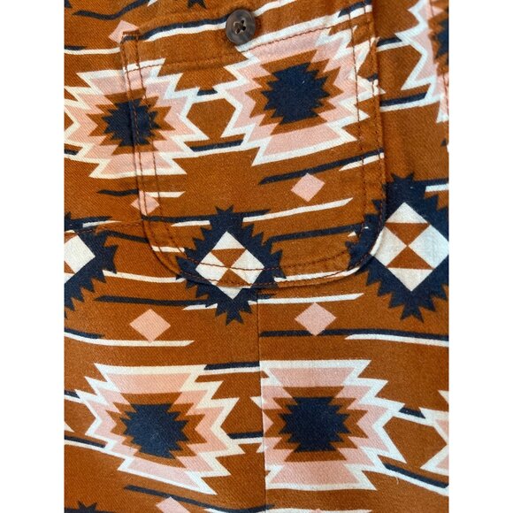 Woman's Deluth Button-Up Shirt With Southwest Aztec Print Brown/White/Blue Long- - Picture 7 of 14